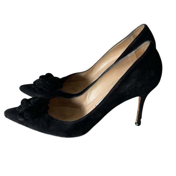 Manolo Blahnik• Black Suede Lisa Flower Pointed Toe Heels Pumps Sz:37.5/US:7 - Picture 3 of 8